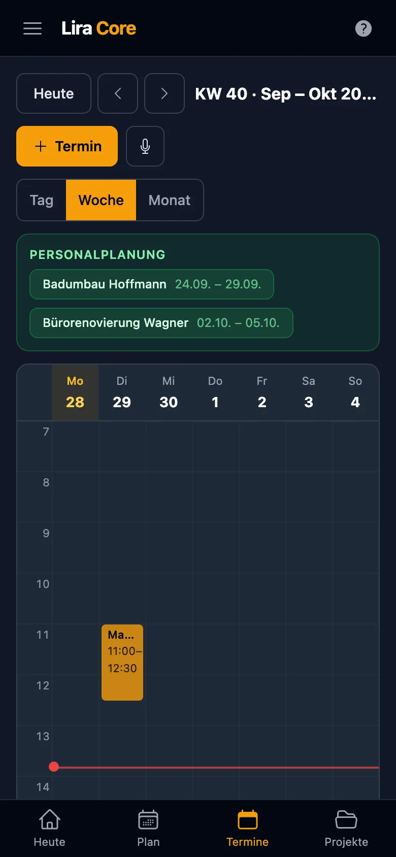 Termine mit Personalplanung auf dem Handy