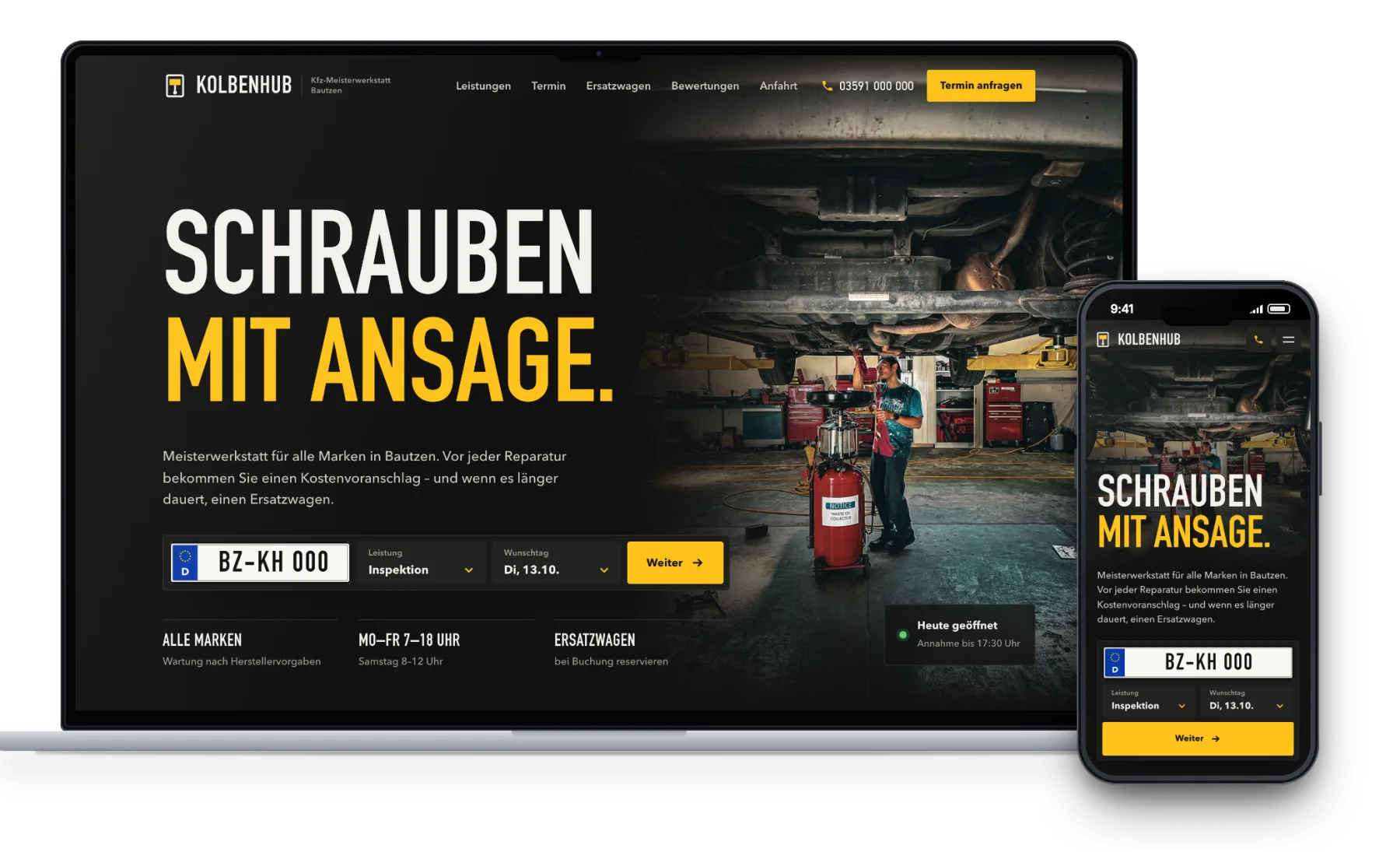 Beispielentwurf: Website einer Kfz-Werkstatt aus Bautzen auf Laptop und Smartphone