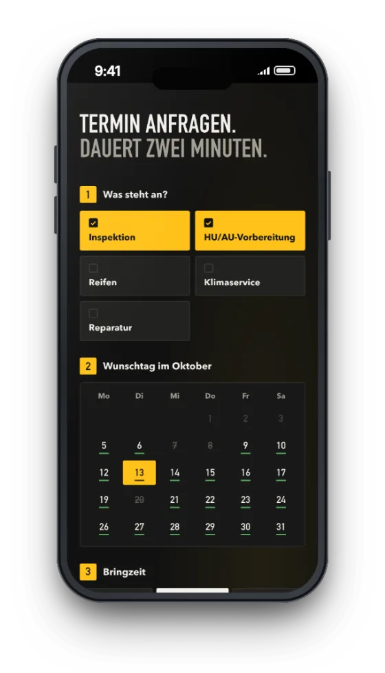 Beispielentwurf: Werkstatttermin auf dem Smartphone anfragen