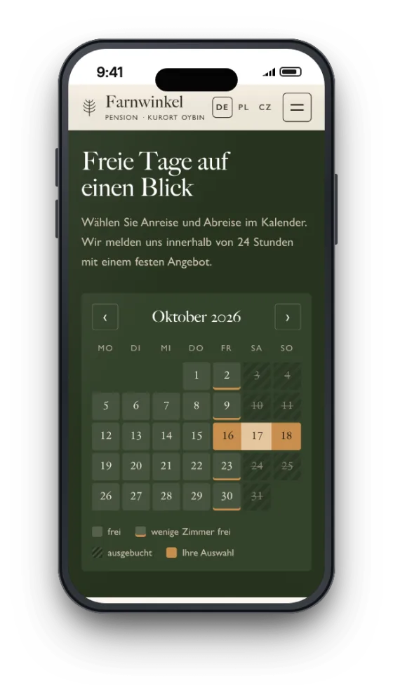 Beispielentwurf: Belegungskalender einer Pension auf dem Smartphone