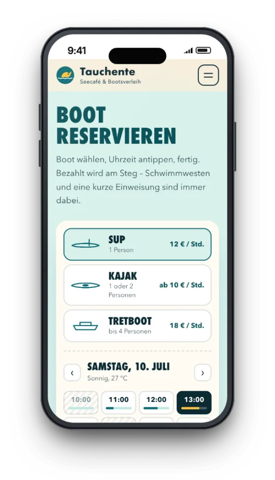 Beispielentwurf: Bootsreservierung mit Zeitfenstern auf dem Smartphone