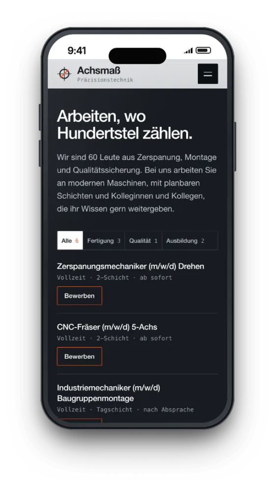 Beispielentwurf: Offene Stellen und Ausbildungsplätze auf dem Smartphone