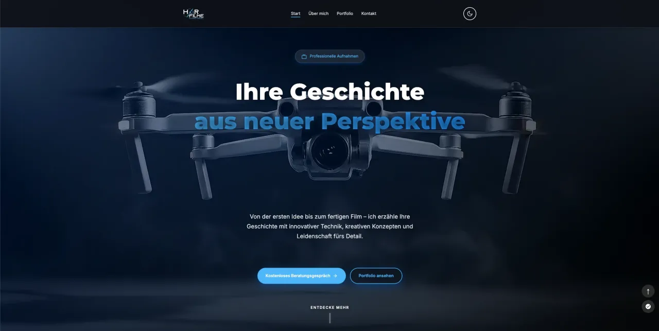 Startseite der Website von H-Air-Filme mit Luftaufnahme