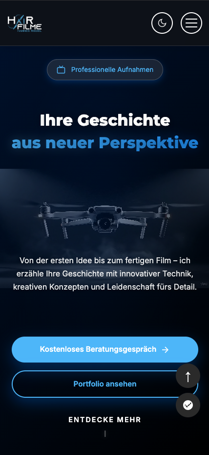 H-Air-Filme Homepage mit cineastischem Hero-Video