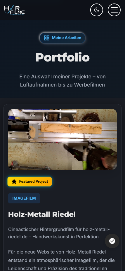 Portfolio-Showcase mit Video-Previews und Projekt-Details