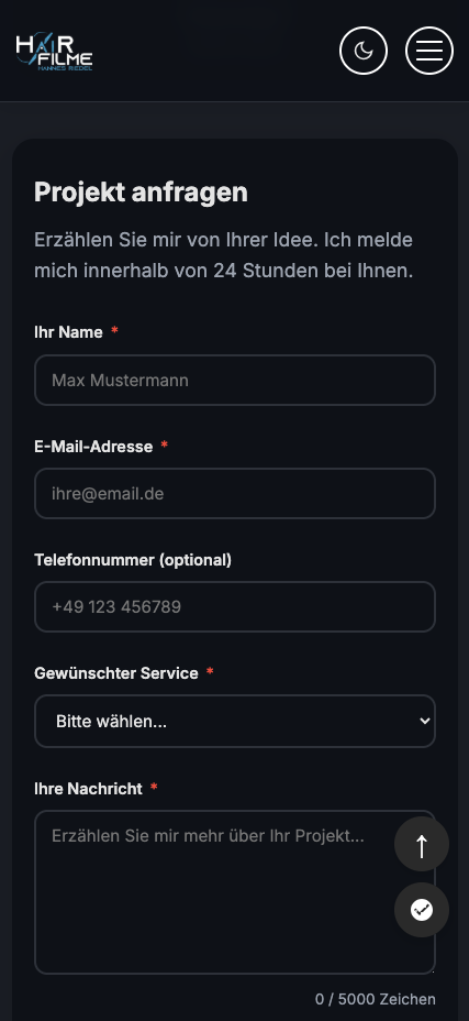 Kontaktformular mit Neumorphism-Design und Inline-Validierung