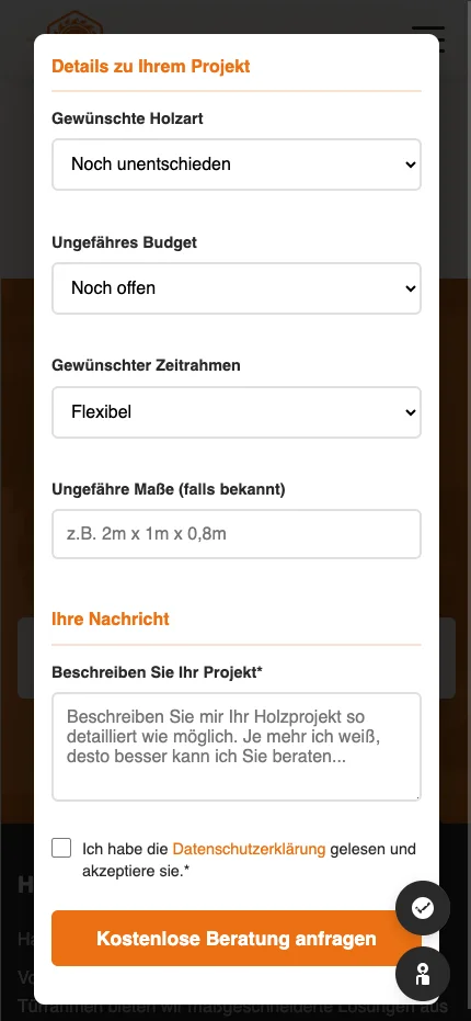 Umfangreiches Kontaktformular zum Anfragen von Projekten