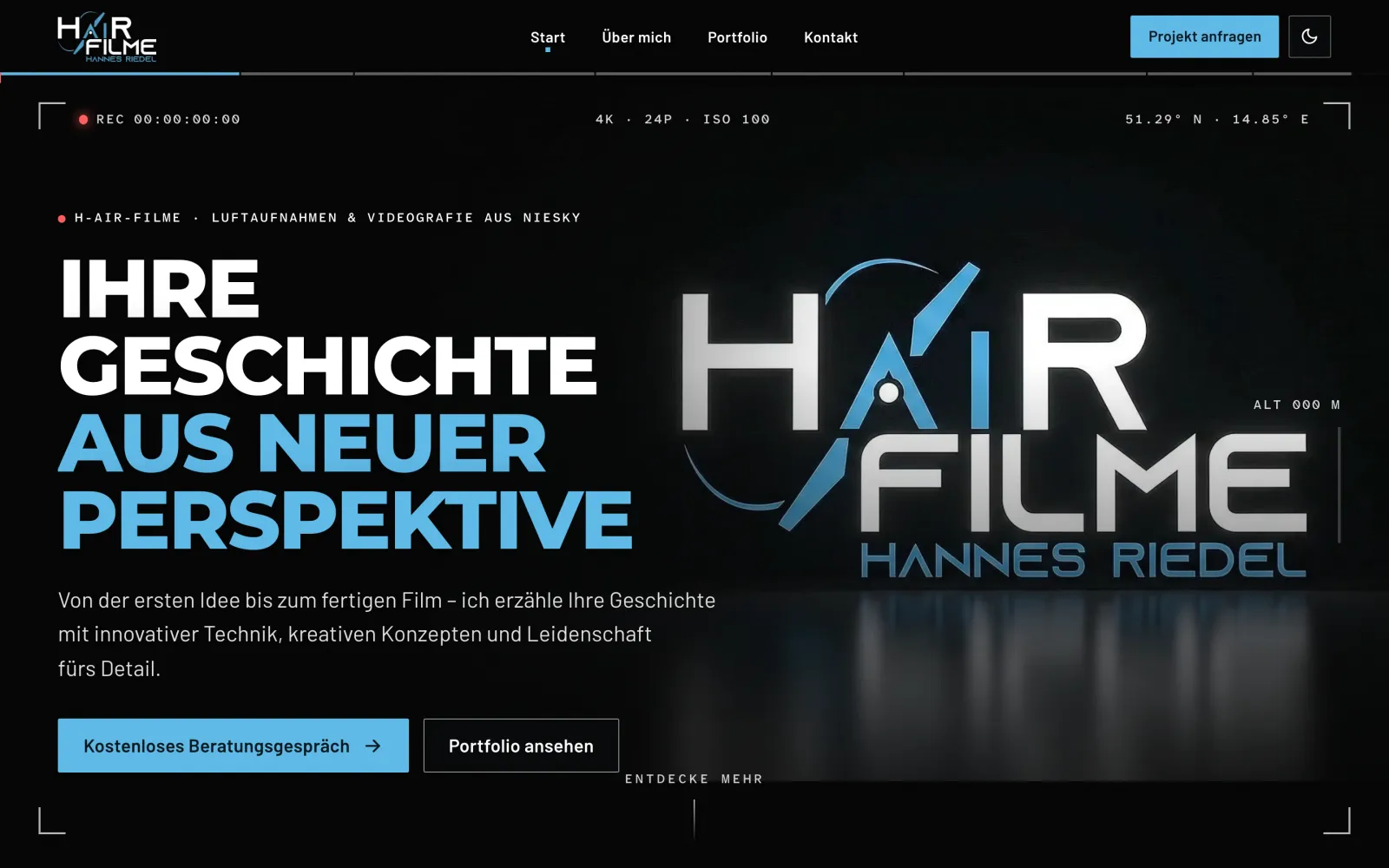 Startseite von H-Air-Filme auf einem Laptop